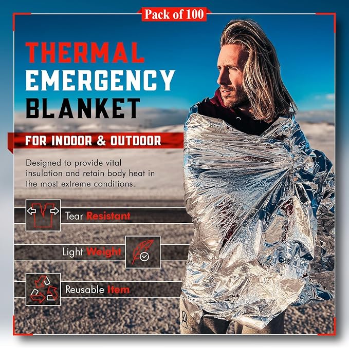 Mart Cobra Emergency Blanket 100-Pack | Reflective Thermal Blanket | Survival - Image 2