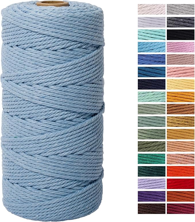 Baby Blue Macrame Cotton Cord 3mm x 109Yards, Colored Cotton Rope by AestheticDesignforYou