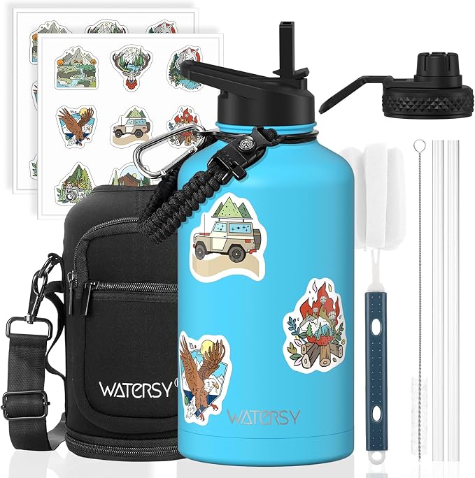 64oz Insulated Water Bottle, BPA Free&Leak Proof, Half Gallon Stainless Steel by Watersy
