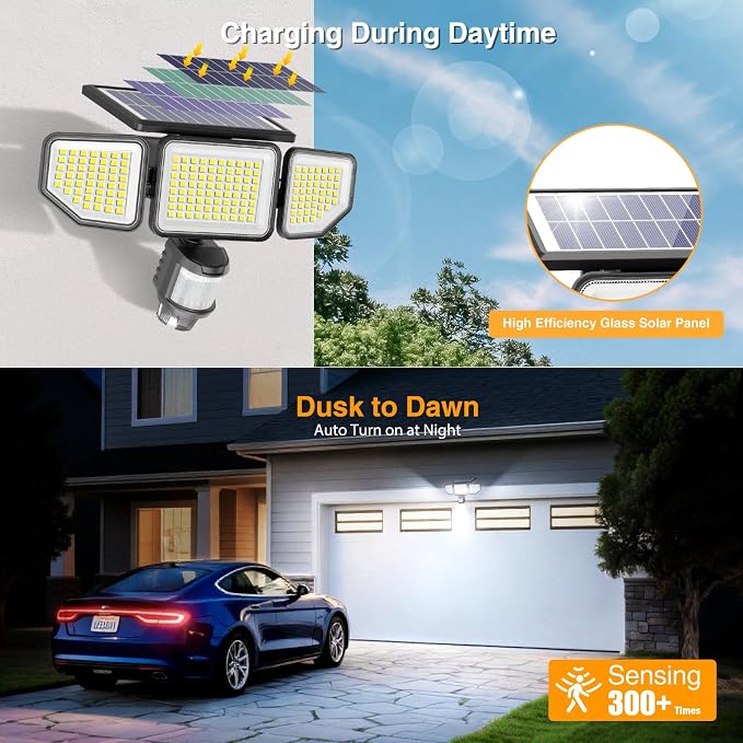 Onforu Solar Lights Outdoor, 3 Heads Security Lights - Image 3