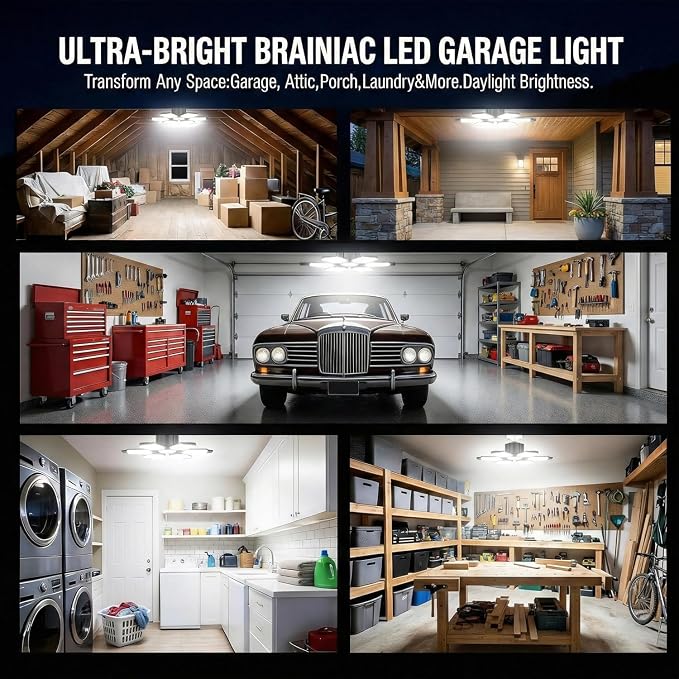 BRAINIAC LED Garage Light Bulb 150W 15000LM Deformable Garage Lights Ceiling led - Image 6