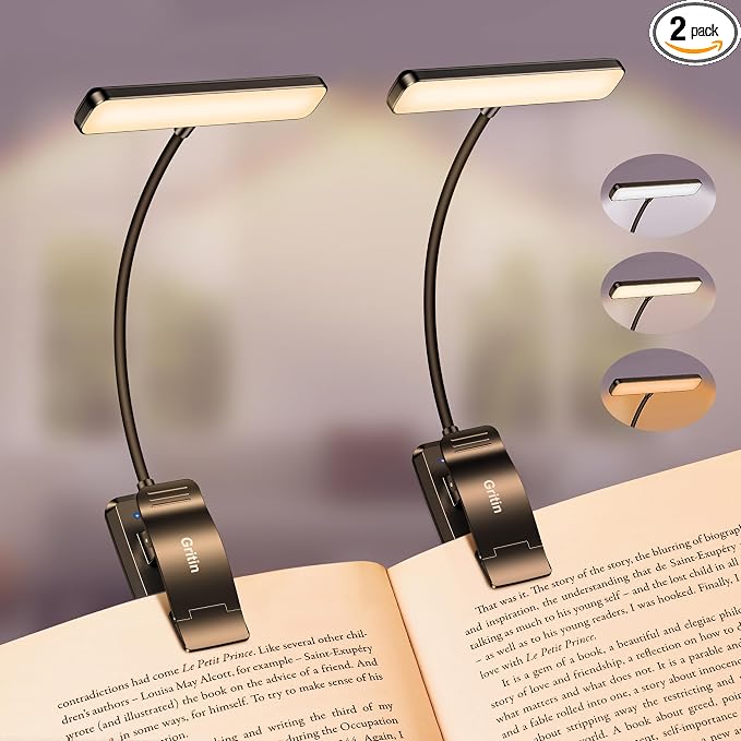 Gritin 2 Pack 19 LED Rechargeable Book Light by Gritin
