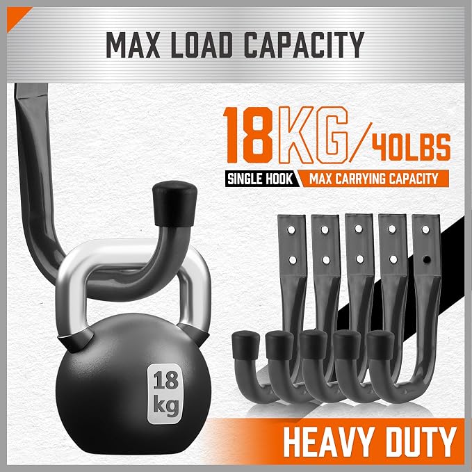 HORUSDY 6-Pack Heavy Duty Metal Wall Hooks, Large Garage Storage & Organization - Image 3