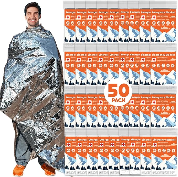 50 Pack Emergency Thermal Blanket Survival, Mylar Blankets by Unknown