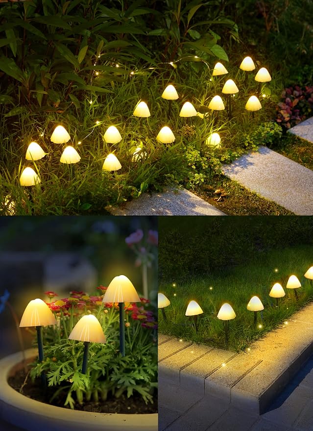Solar Mushroom Garden Lights for Outside, 20 LED 32.8FT Solar Pathway Lights - Image 2