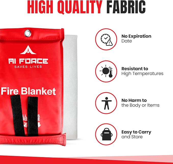 AI FORCE Fire Blanket with Gloves & Hooks – Fireproof Emergency Safety Blanket - Image 3