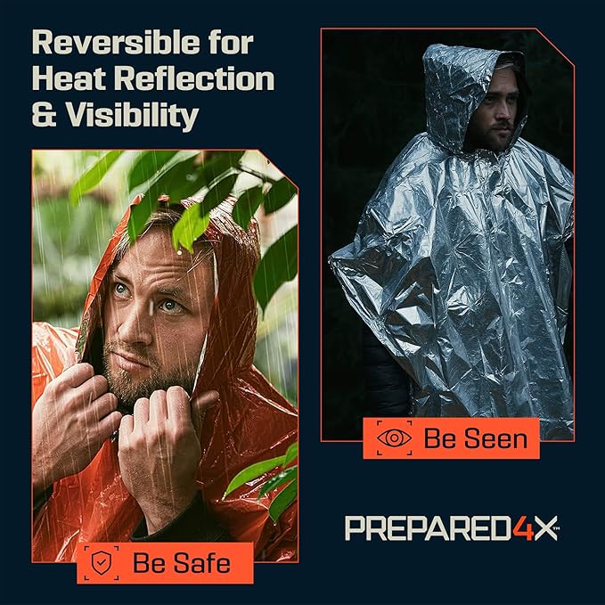 PREPARED4X Emergency Mylar Poncho – Survival Rain Poncho - Image 4
