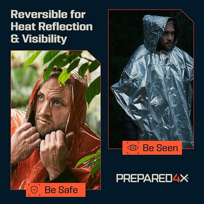 PREPARED4X Emergency Mylar Poncho – Survival Rain Poncho - Image 4