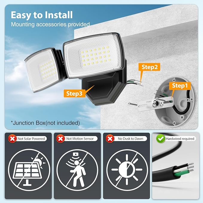 Onforu 3200LM Flood Lights Outdoor, 32W 6500K LED Security Light Switch - Image 2