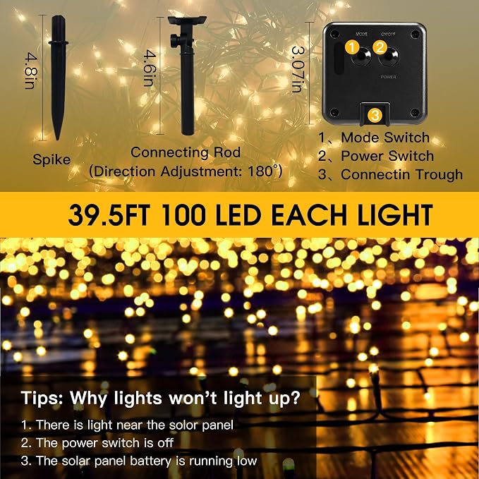 Vimorg Solar String Lights Outdoor, 2 Pack 79FT 200 LED Waterproof Solar - Image 6