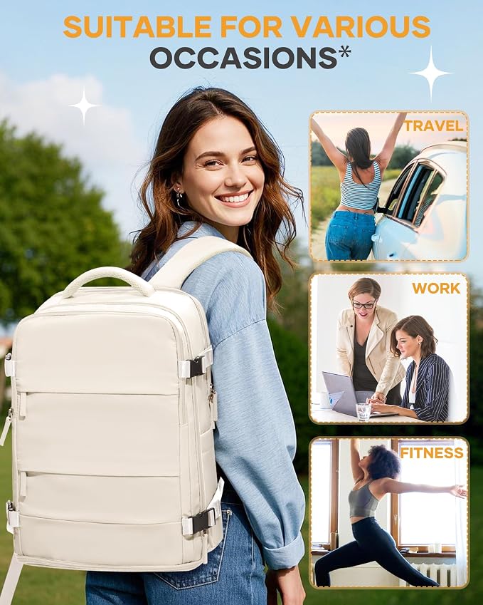 coofay Beige Travel Backpack For Women Men Airline Approved Personal Item Carry - Image 8