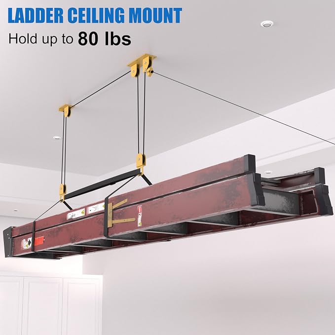 TRUSOON Ladder Storage Pulley Hoist, Self Locking Function Ladder Hanger - Image 2