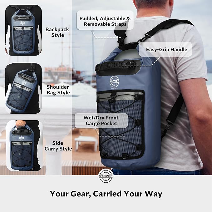 STOVER 5/10/25/30/40/55L Waterproof Dry Bag- Roll-Top Backpack w/Phone Case- - Image 3