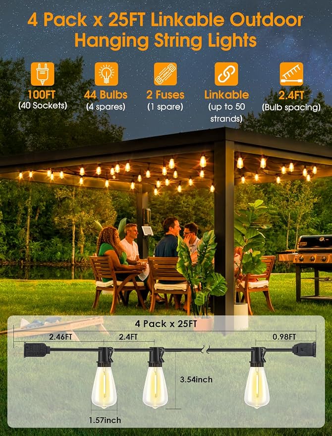 Larkvue 100FT Outdoor String Lights, Patio Lights - Image 2