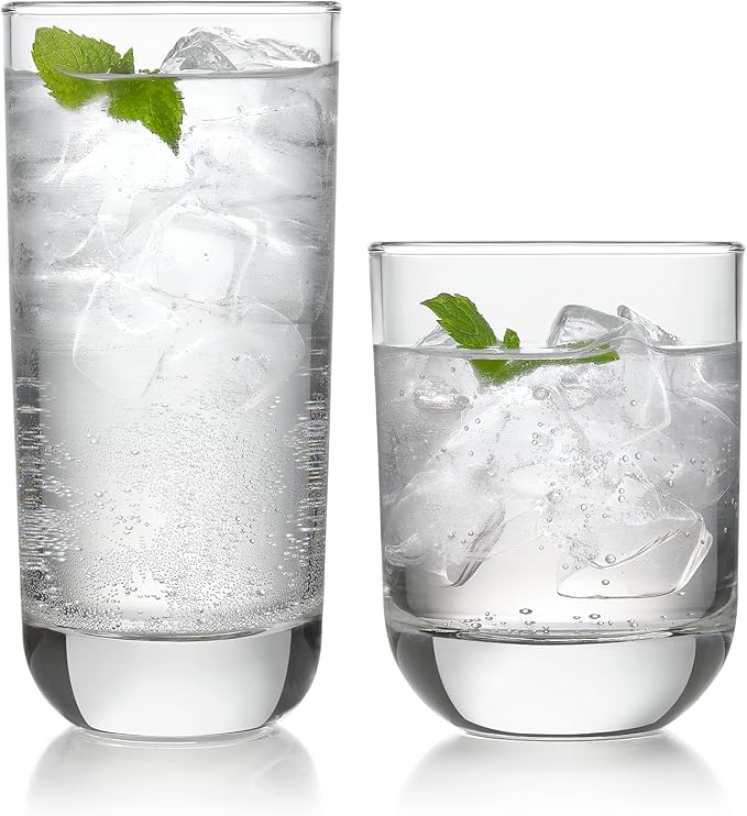 Libbey Drinking Glasses Polaris Tumbler and Rocks Set of 16, Sturdy Drinkware by Libbey
