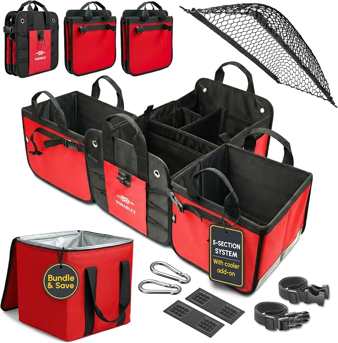 5-Section Trunk Organizer with Cooler – Extra Large Modular Car Storage System by DURABLEZ