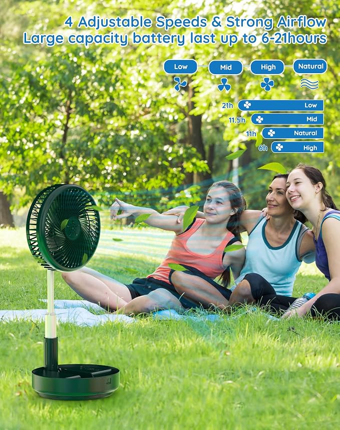 Primevolve Portable Oscillating Standing Fan, Rechargeable Battery Operated USB - Image 4