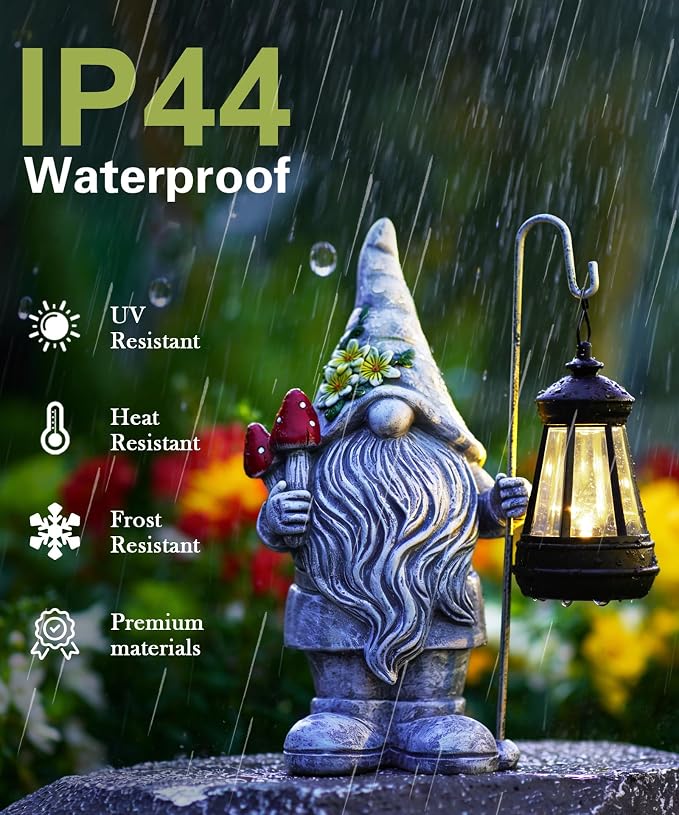 Garden Gnome Statue with Lantern: Outdoor Sculpture Decor - Image 4