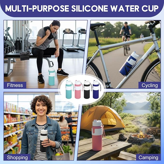LemonRoad 4 Pcs 26 oz Silicone Collapsible Water Bottle, Portable Foldable - Image 6