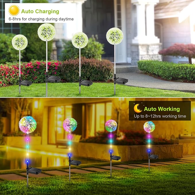 WdtPro Solar Lights Outdoor Garden Decor, 6 Pack Solar Flower Lights, 2 Modes - Image 4