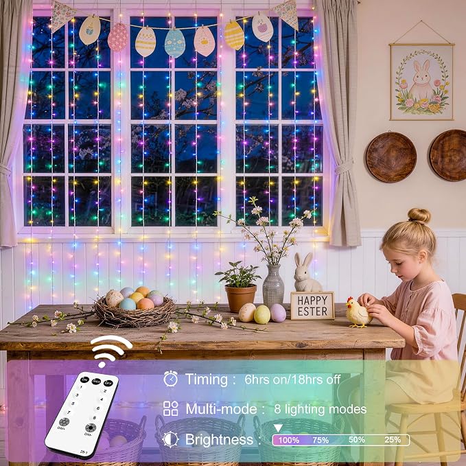 JMEXSUSS 300LED Easter Decorations Curtain Lights - Image 5