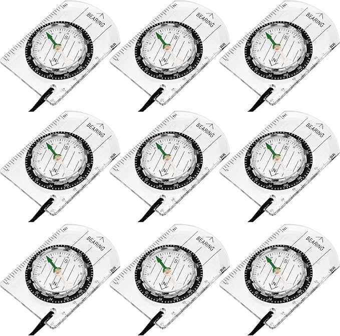 BBTO 9 Pieces Orienteering Compass Hiking Backpacking Camping Compass Map by BBTO