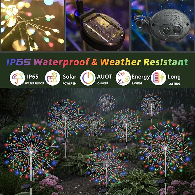 Solar Garden Lights Outdoor, 210 Led & 8 Modes Solar Firework Lights Decorative - Image 5