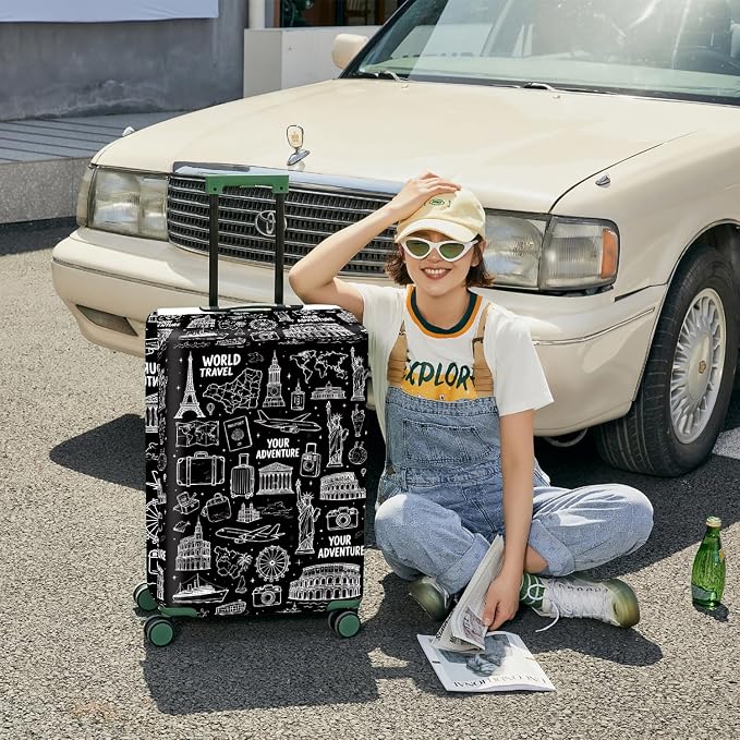 ANNA QUEEN Travel Seamless Pattern Luggage Cover -Stretchable Airplane Suitcase - Image 4