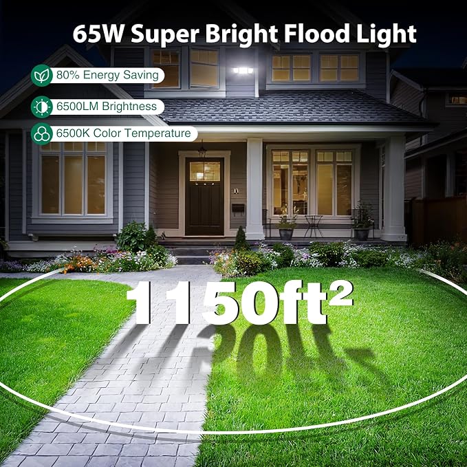 Flood Light Outdoors, 65W 6500 Lumen Super Bright LED Security Lights, 3 - Image 6