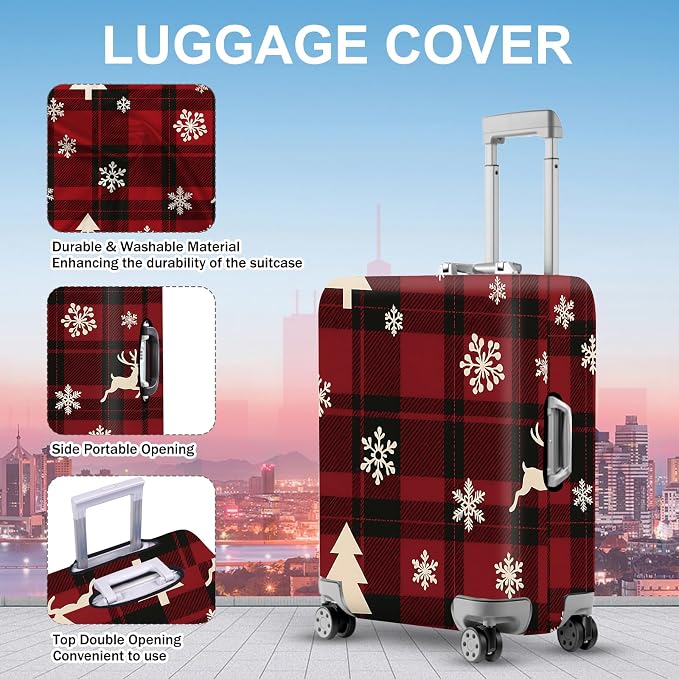 ANNA QUEEN Christmas Plaid Luggage Cover, Stretchable Washable Travel Sleeve - Image 3
