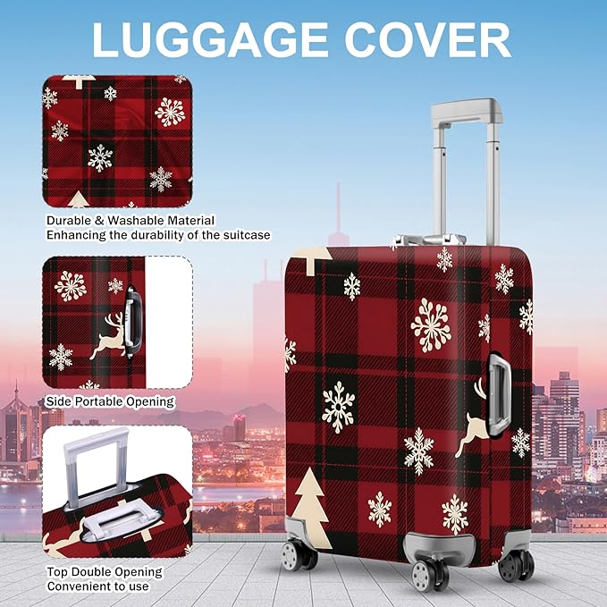 ANNA QUEEN Christmas Plaid Luggage Cover, Stretchable Washable Travel Sleeve - Image 3
