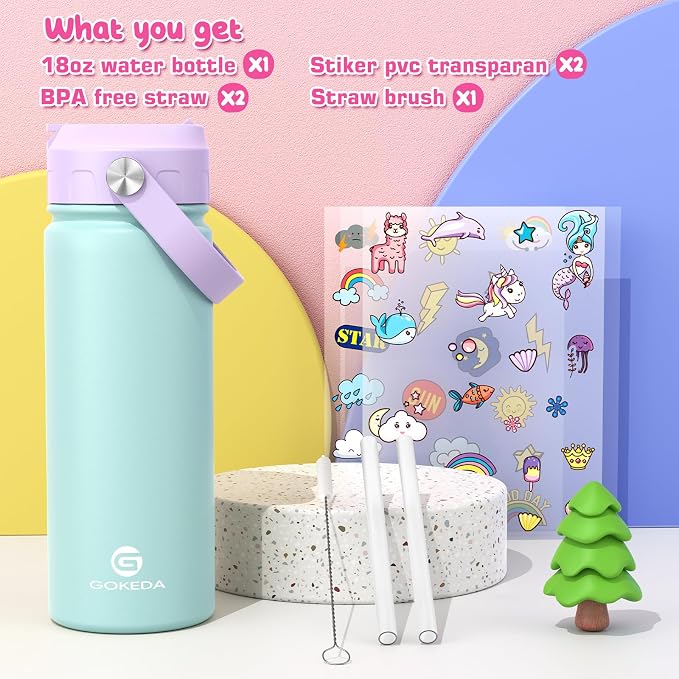 GoKEDA 18oz Kids Water Bottle, Insulated Bottles - Image 2
