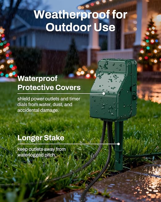BN-LINK Outdoor Power Stake Timer Waterproof, 24-Hour Mechanical Timer - Image 6