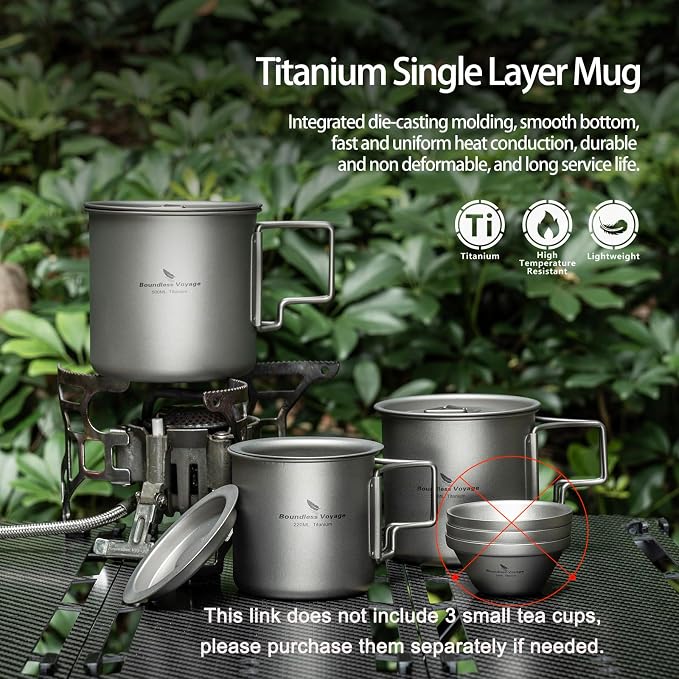 iBasingo Titanium Cup Set with Lid Foldable Handle Single-walled Camping Mug - Image 6