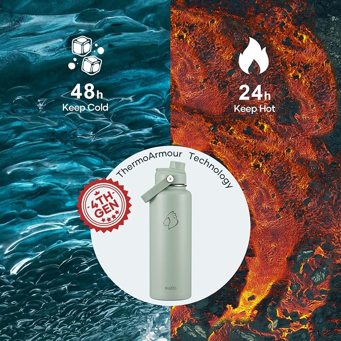BUZIO 40 oz Water Bottle Insulated, Triple Wall Vacuum Stainless Steel Flask - Image 2