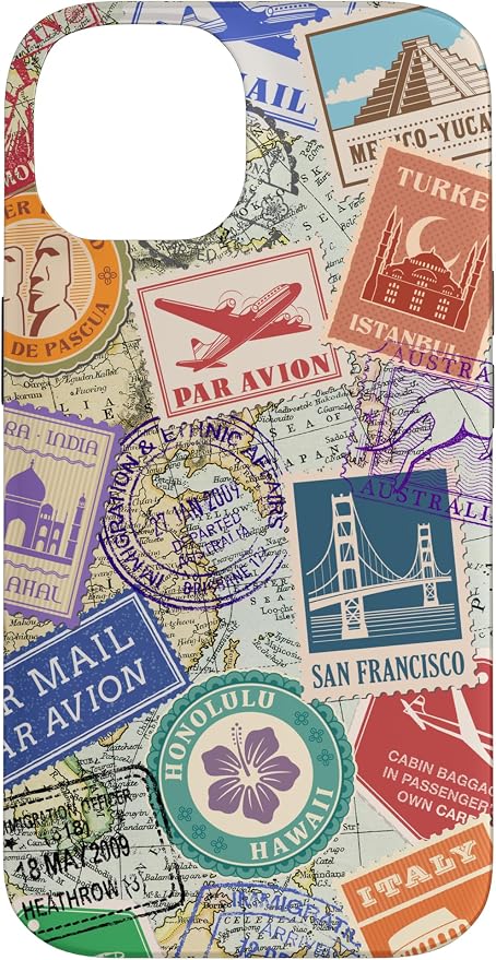 World Map Travel Passport Stamps Postage Stamp Case by Unknown