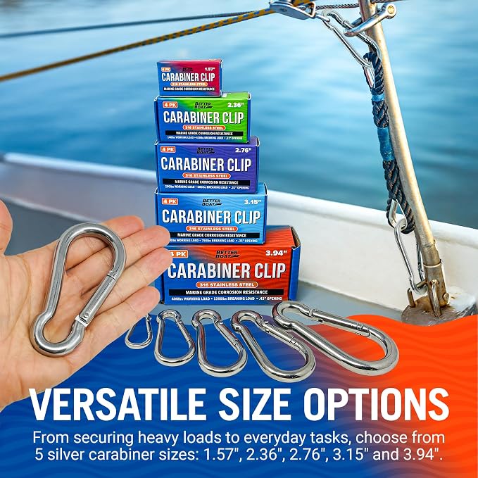 Stainless Steel Carabiner Clip, 4 Pack, 316 Marine Grade, Heavy Duty Spring - Image 5