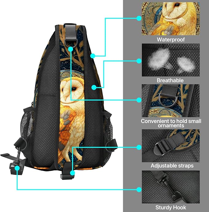 FyLybois Barn Owl Sling Bag for Women Lightweight Crossbody Backpack Casual - Image 4