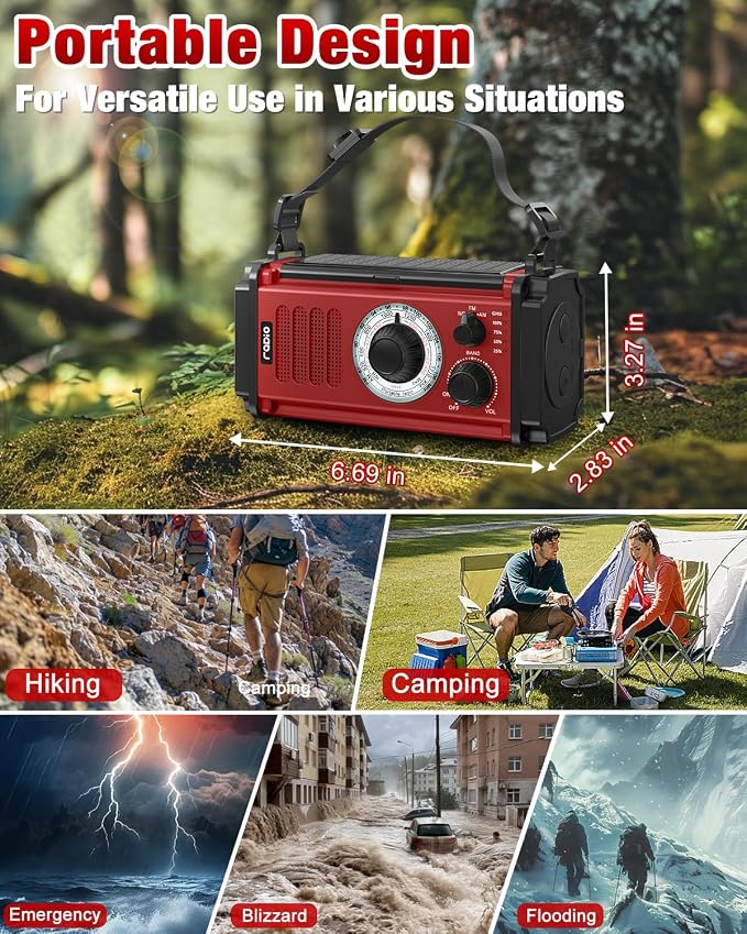 10000wAh/37000mWh Emergency Hand Crank Radio, Solar AM FM NOAA Weather Radio - Image 7