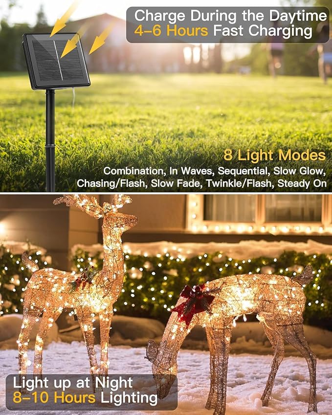 120LED 10FT Solar Fairy Lights Outside Waterproof, 8 Lighting Modes IP65 - Image 3