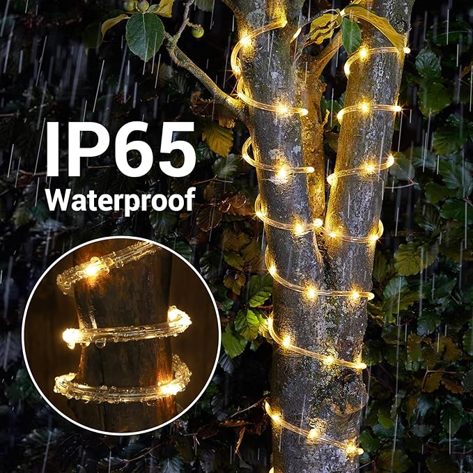 Solar Rope Lights, 2 Pack Total 66ft 200LED Solar String Lights, 8 Modes - Image 5