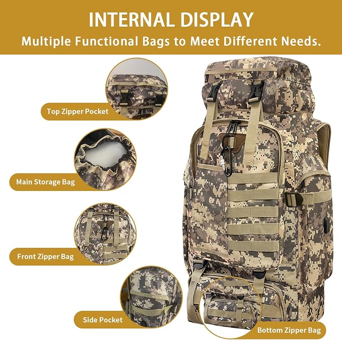 80L Camping Hiking Backpack, Large Military Tactical Backpack - Image 6