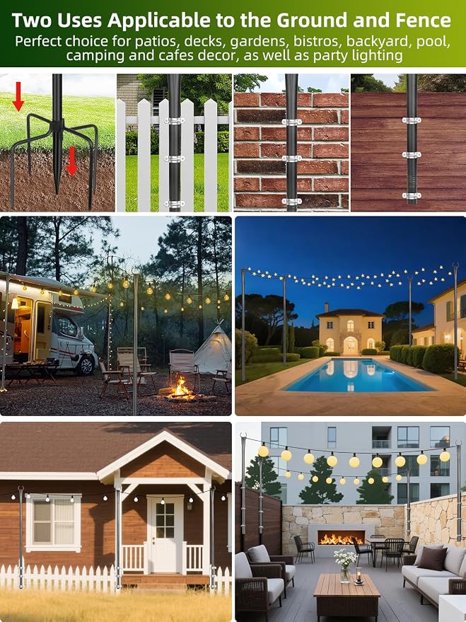 String Light Poles for Outside 4 Pack, 10ft Metal Outdoor String Light Poles - Image 2