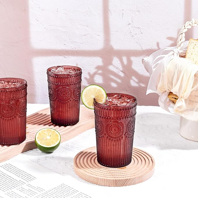 Ciaell 12 Pack Romantic Plastic Water Glasses - 14 Oz Burgundy Vintage Drinking - Image 6