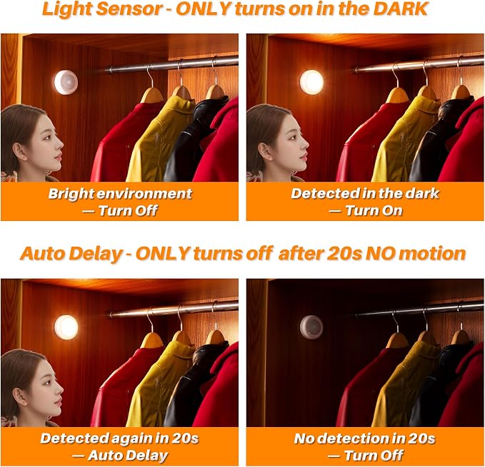 STAR-SPANGLED 3 Pack 2.8” Motion Sensor Lights Indoor AAA Battery Operated - Image 3