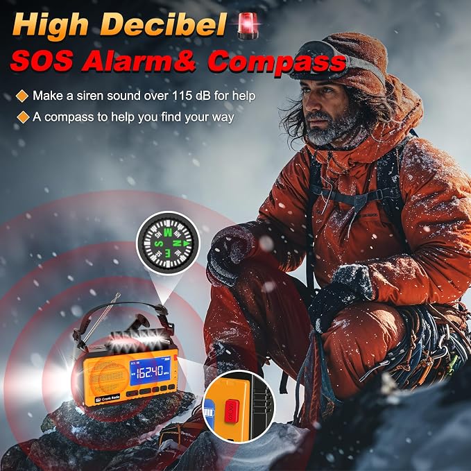 Emergency Crank Radio Solar Hand Crank Emergency Radio 37000mWh AM/FM NOAA - Image 5