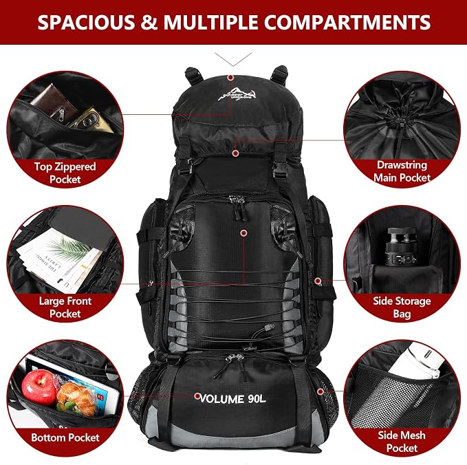 90L Hiking Backpack, Waterproof Camping Bag - Image 3