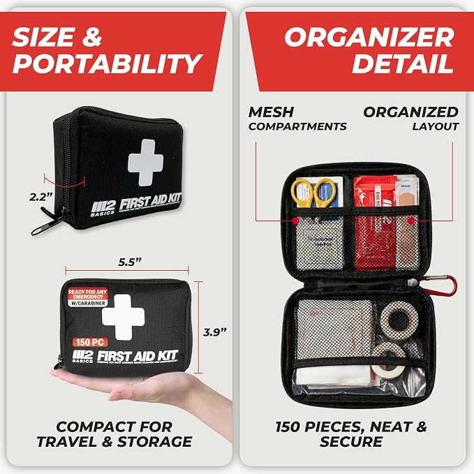 M2 BASICS Compact First Aid Kit, 150 Pieces, Portable Emergency Kit - Image 4
