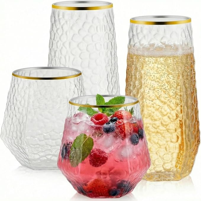 48 Pack Plastic Wine Glasses – 24 x 9oz Stemless Champagne Flutes & 24 x 12oz by BELLAFORTE