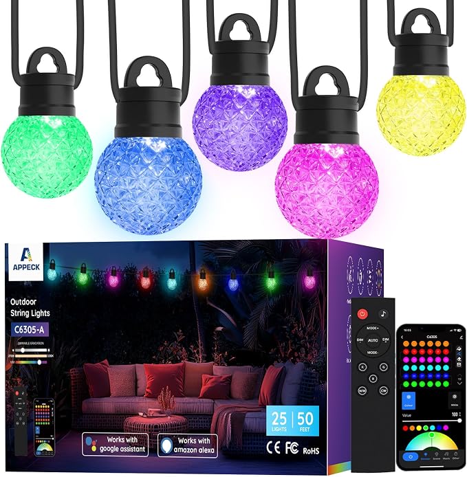 APPECK Outdoor String Lights 50ft, RGBW Color Changing Patio Lights by APPECK